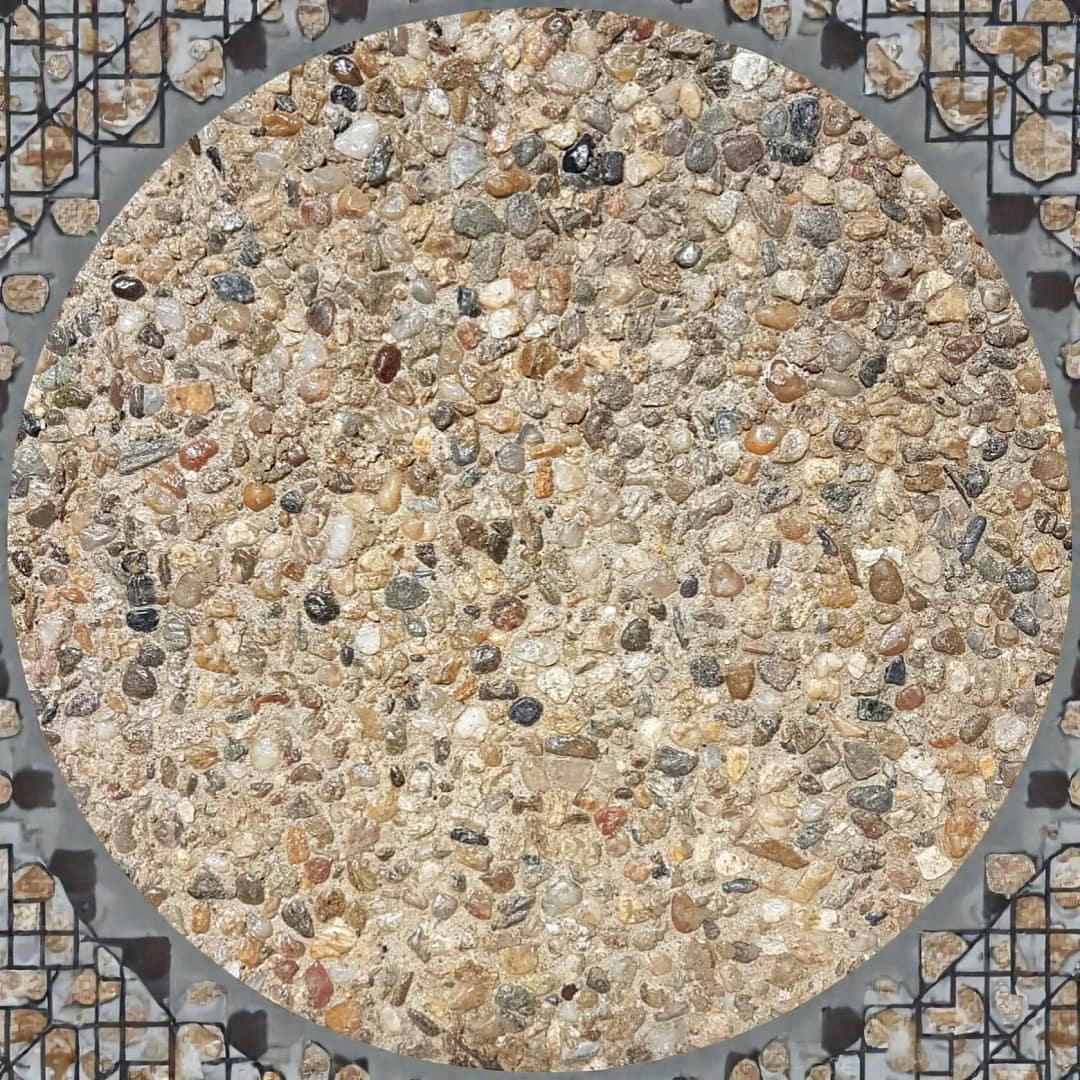Model rotund din beton dezactivat cu agregat natural și design decorativ premium